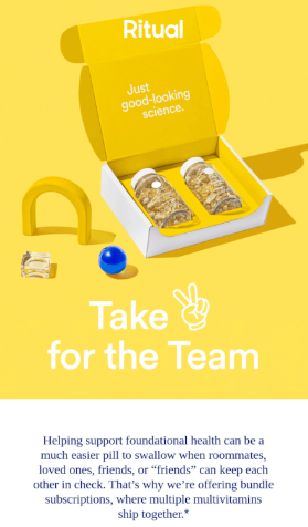 Ritual’s vitamins email campaign example.